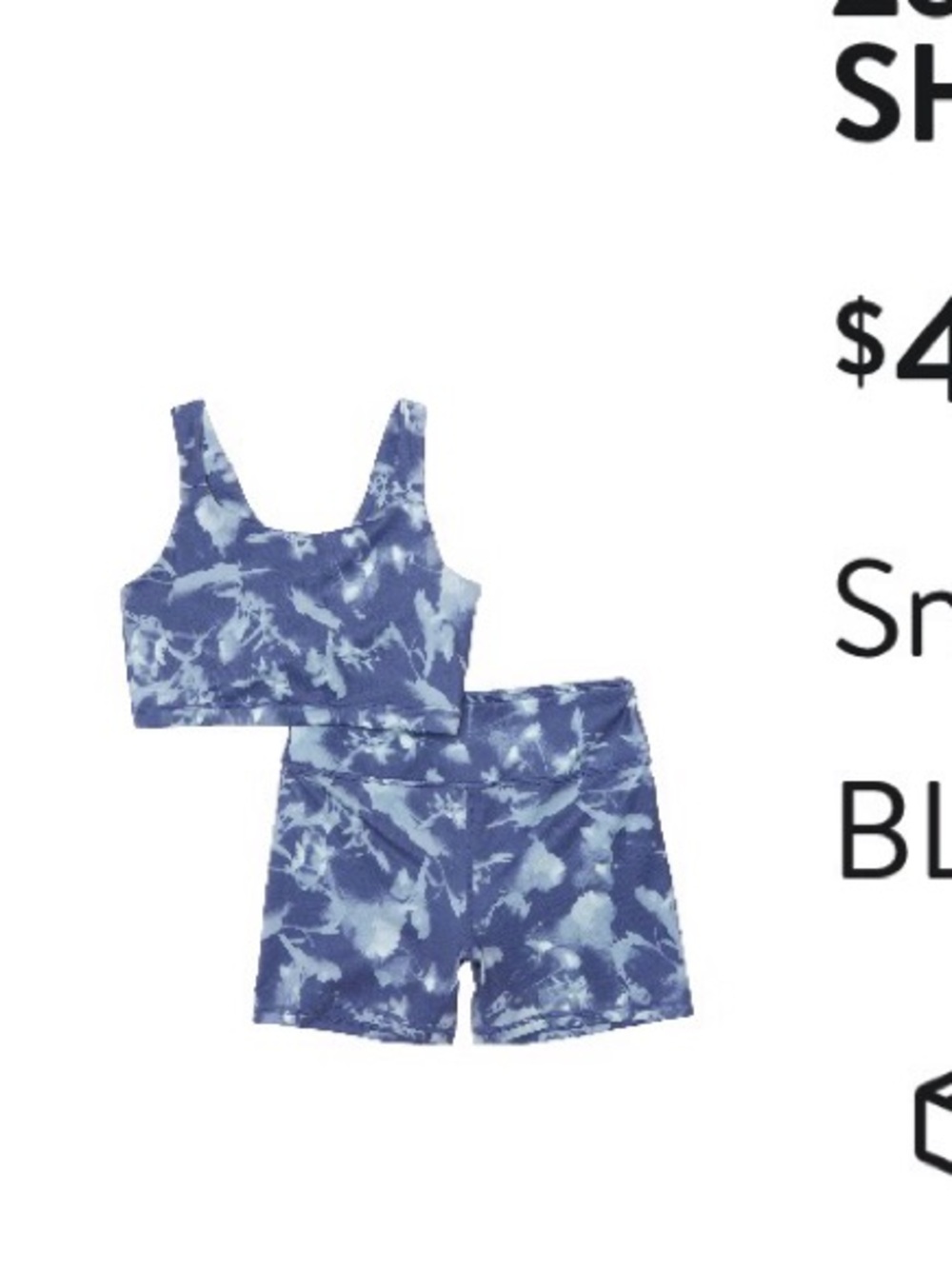 Zella girls live in bra and short set color blue marlin size 6/7 small